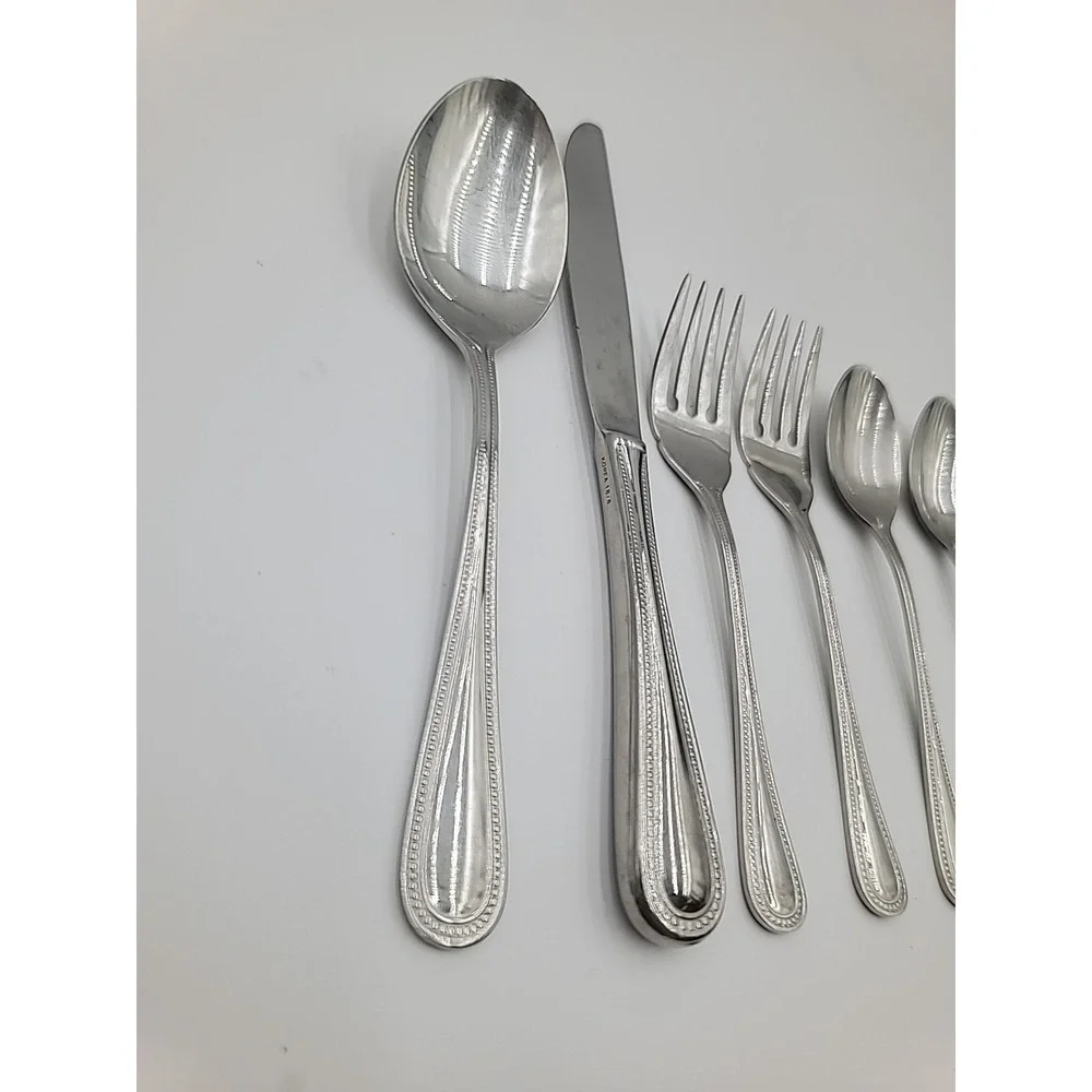 7 Pc Premiere Farberware Beaded Edge Stainless Steel Flatware 18/8 Korea‎